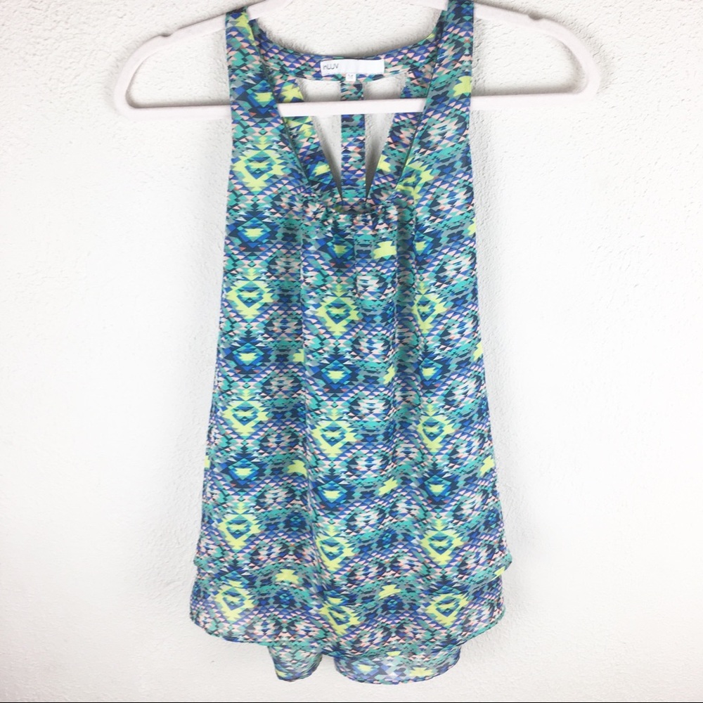 InLuv Blue/Green/Peach Top Ruffle Down Back